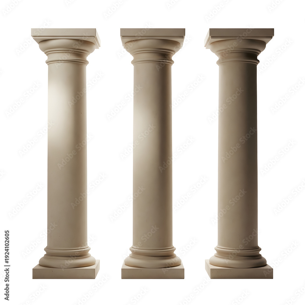 Obraz premium Three white columns isolated on transparent background