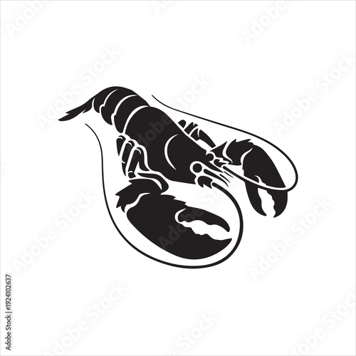 Black lobster drawing, seafood symbol on white background.