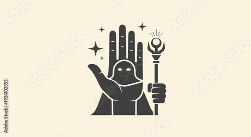 Magical hand holding staff emblem