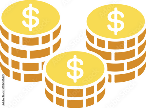 Three stacks of golden coins featuring dollar signs symbolize financial growth and investment strategies