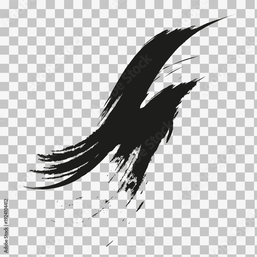 Black brushstroke in a grunge style. A striking brushstroke with a jagged edge, streaks, and visual depth. An artistic brushstroke with a dynamic shape and chaotic texture.