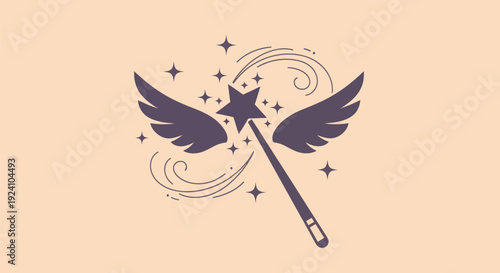 Magical wand with wings and stars