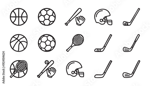 Professional sports equipment vector set for competition, training and athletic performance