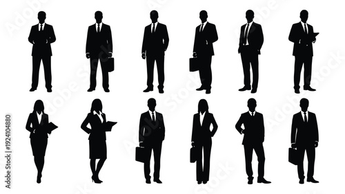A group of business people in various poses isolated on white background, Vector