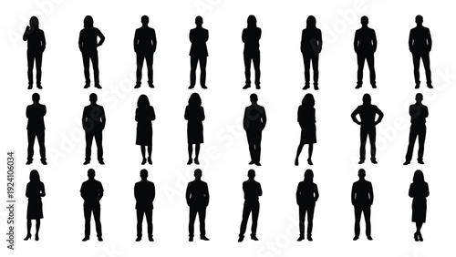 A group of people standing in different poses isolated on white background, Vector