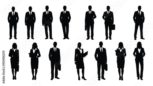 A group of business people in black silhouette isolated on white background, Vector