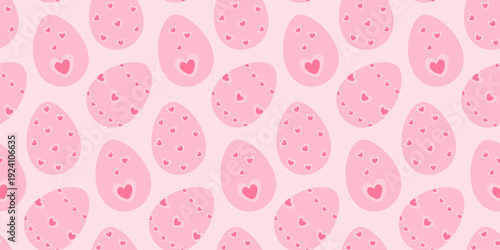 Seamless Pattern of Easter eggs with Hearts in unusually girly pink palette. Banner format Template. Isolated Vector illustration Easter Holiday Backdrop Greetings Thematic Card, promo banner, leaflet