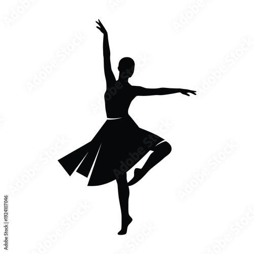 Elegant silhouette of a ballerina in mid pose capturing graceful movement and artistic expression on a clean white background with dramatic lighting