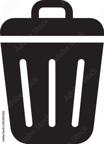 Black and white illustration of a trash can with handle garbage waste