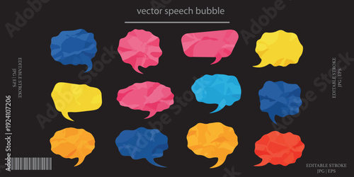 Speech bubbles vector set, low poly colorful comic bubbles illustration