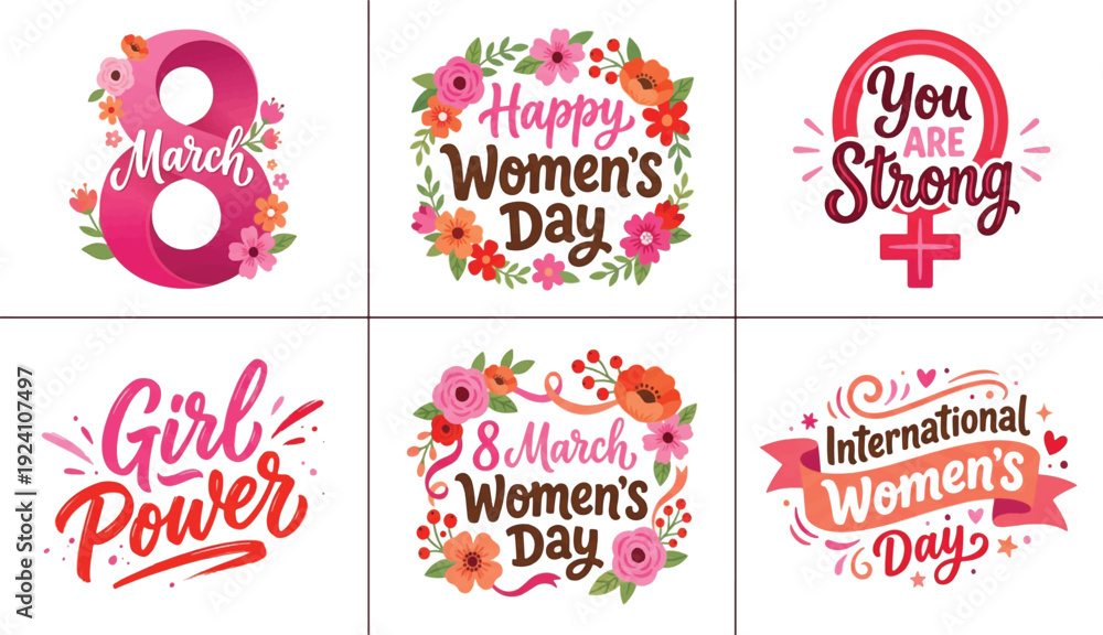 Obraz premium International Women's Day Greeting Badge Set