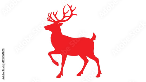 Red deer silhouette with antlers on white background isolated on white background, Vector