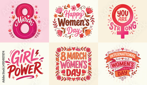 International Women's Day Greeting Badge Set