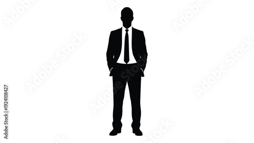 A silhouette of a man in a business suit standing still isolated on white background, Vector