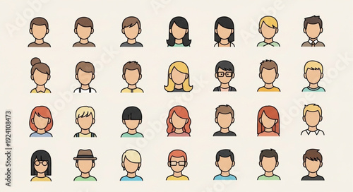 Diverse Group of Cartoon People Avatars Representing Different Individuals.