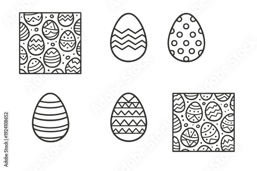 Easter sale icon set in outline style. Monochrome editable stroke vector collection isolated on transparent background for seasonal promotions and retail campaigns.