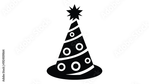 A black and white image of a party hat isolated on white background, Vector