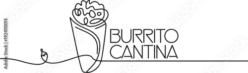 Single continuous line drawing of stylized Mexican burritos shop logo label. Emblem taco fast food restaurant concept. Modern one line draw design. one line Icon drawing