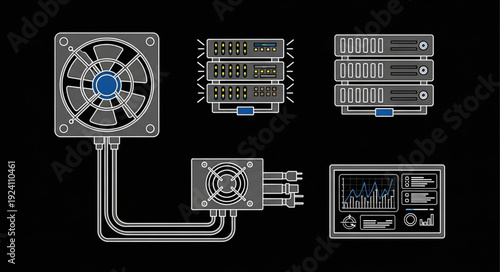 Computer hardware components schematic diagram illustration.