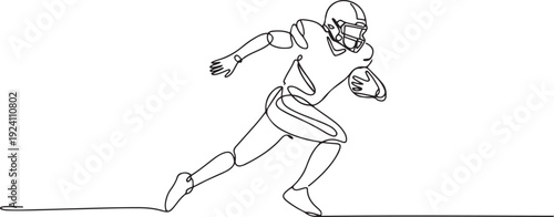 Single continuous line drawing of young agile american football player running fast to avoid rival team for competition media. Sport exercise concept. one line Icon drawing