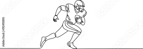 Single continuous line drawing of young agile american football player running fast to avoid rival team for competition media. Sport exercise concept. one line Icon drawing