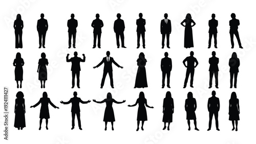 A group of people standing in different poses isolated on white background, Vector