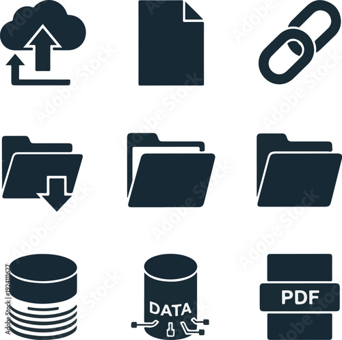 Collection of file and data management icons