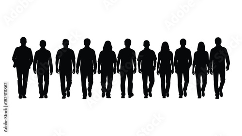 A group of people walking in a line isolated on white background, Vector