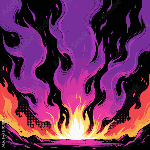 vector image of a purple campfire
