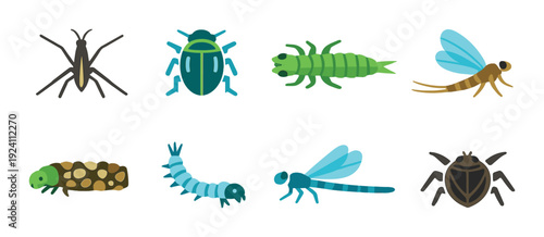 Assorted insect and larval icons displayed on dark blurred background