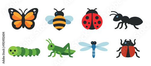 Various insect icons arranged in two rows on dark background