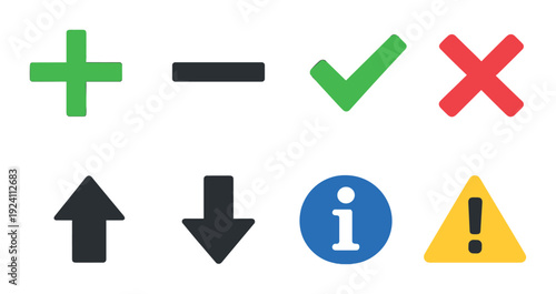 Interface symbols showing status and controls on dark background