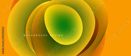 Abstract layers create dynamic circular design. Yellow, orange, green hues blend smoothly. Modern background element for projects.