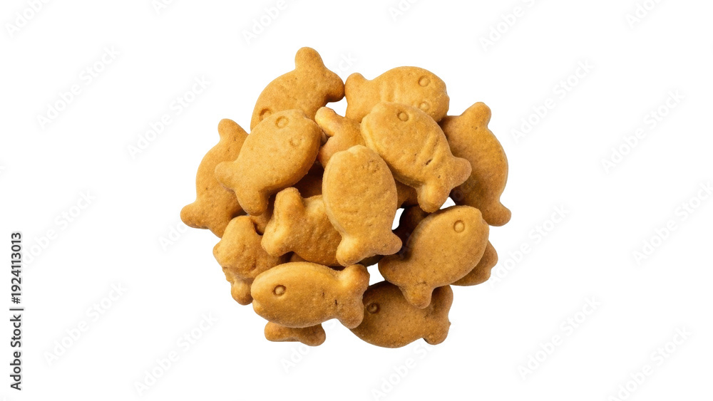 Fototapeta premium Isolated Goldfish Crackers Stack snack food, popular baked snack shaped like small fish