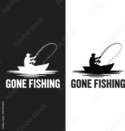 Fishing Lover Monochrome Logo Design Featuring Leaping Bass and Rod Illustration