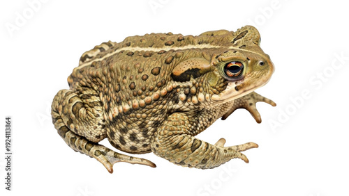 Foto Isolated brown warty toad, facing the camera, amphibians in nature and wildlife