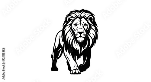 Majestic lion silhouette on white background