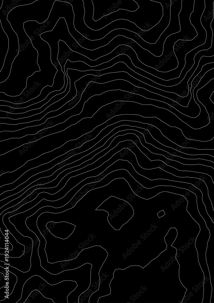 Fototapeta premium Curvas de nivel sobre fondo negro. Mapa topográfico