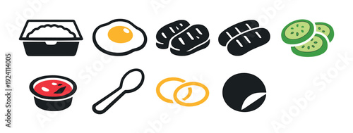 Food icons arranged in rows on dark gradient background