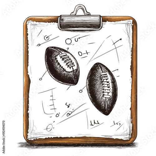 Hand draw strategy game, American football tactics, sketched gruge black marker, isolated on white backgroud, clipping path, design elements