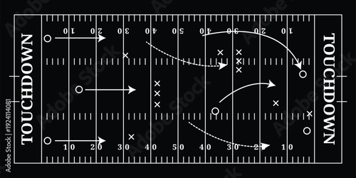 Hand draw strategy game, American football tactics, sketched gruge black marker, isolated on white backgroud, clipping path, design elements