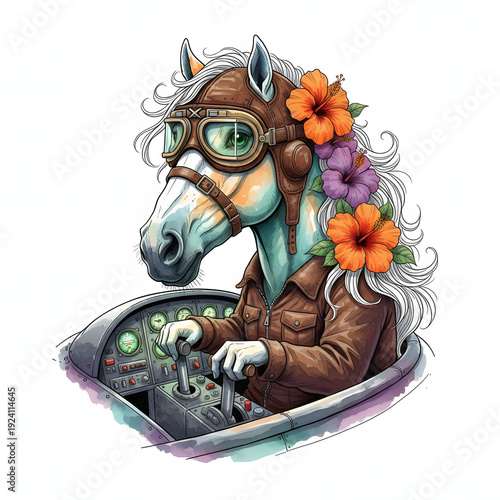Floral horse watercolor clipart