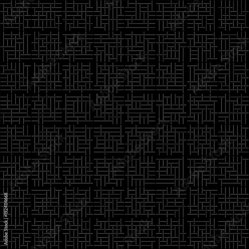 Vector Illustration Y2k Seamless pattern of intricate black labyrinthine grid with dense interlocking maze paths and subtle depth shading creating encrypted digital void evoking complex big data 
