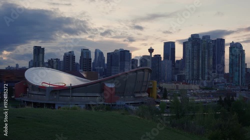 Wallpaper Mural Calgary city skyline with Saddledome arena at dusk in Alberta, Canada Torontodigital.ca