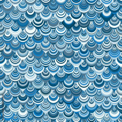 Vector Illustration Y2k Seamless pattern of blue and white concentric scales. Aquatic data flow for fintech, IT, and oceanic science.