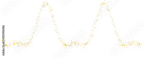 Golden glitter wavy line abstract sparkle effect isolated on transparent background