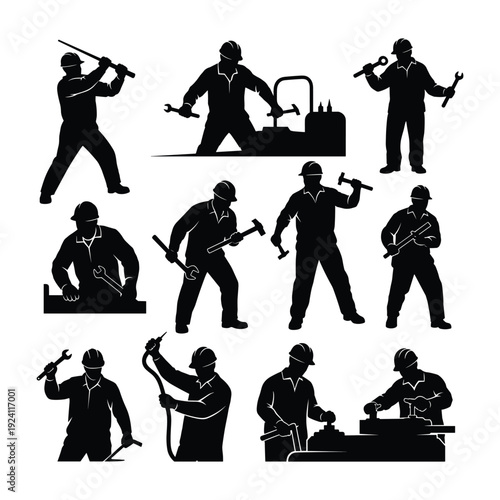 Collection of workers in various industrial poses