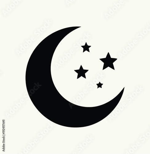 Crescent moon and stars against a pale background vector illustration