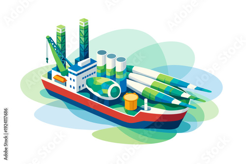 Floating Industrial Platform with Crane and Tanks.