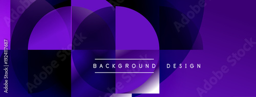Abstract purple design features overlapping circles, squares. Modern aesthetic, suitable for backgrounds, presentations. Minimalist style.